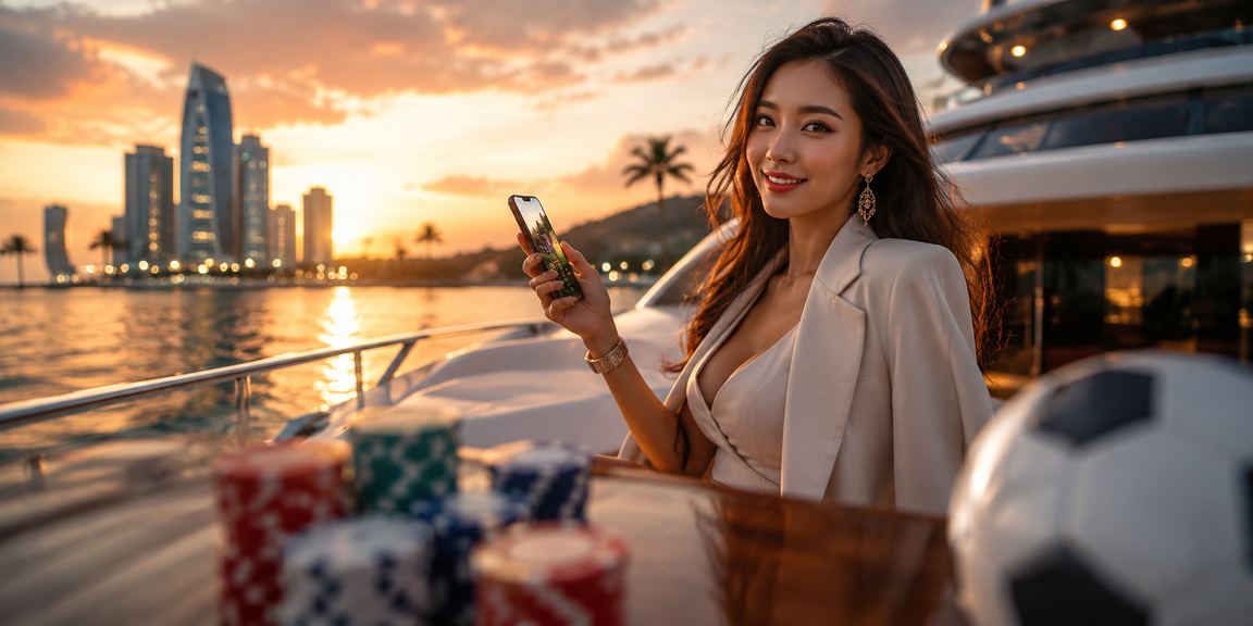 Người dùng xem bóng đá và đặt cược tại bãi biển Phú Quốc qua điện thoại